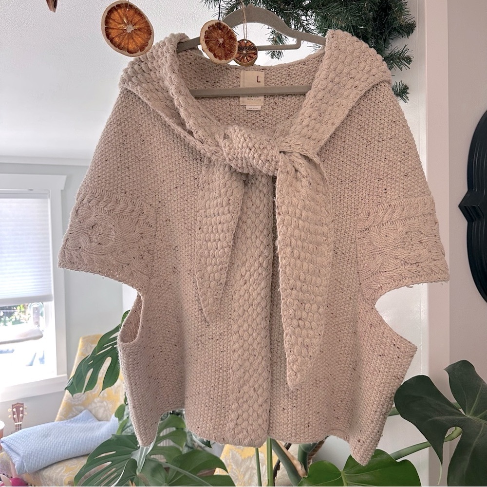 Anthropologie Far Away From Close - Cozy Hooded Short Sleeved Knit Sweater